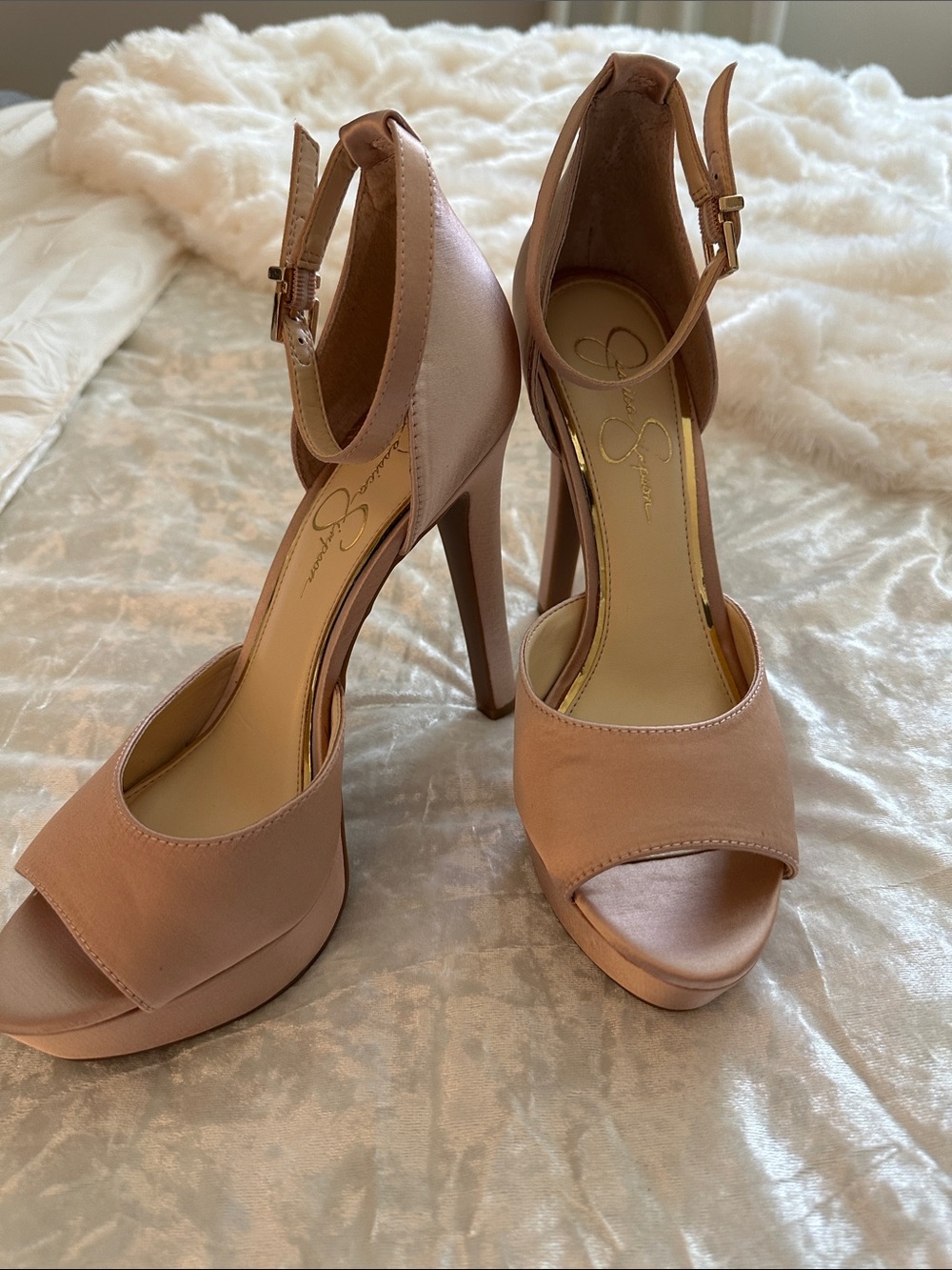 Never Worn Jessica Simpson Blush Pink Peep-Toe Ankle-Strap Platform Heels
